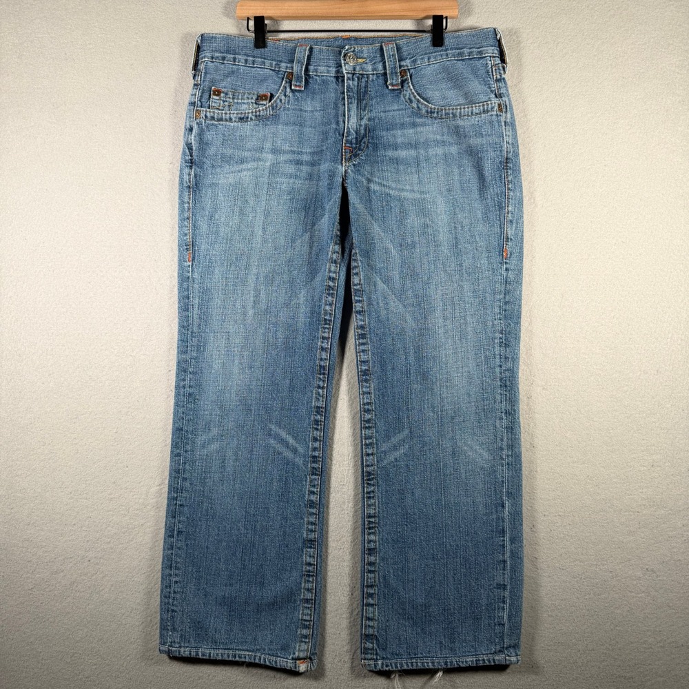 True Religion Bobby Mens Straight Leg Jeans Blue Medium Wash 36x28 USA Made